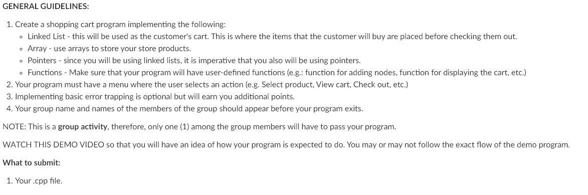 Solved GENERAL GUIDELINES: 1. Create a shopping cart program | Chegg.com