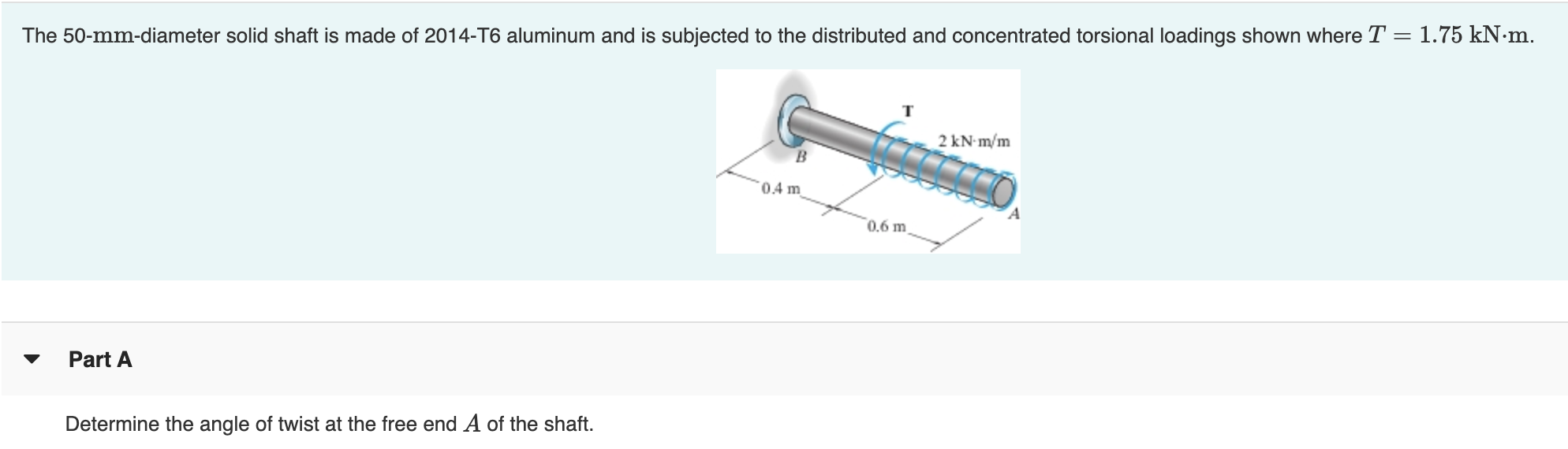 Solved The 50-mm-diameter solid shaft is made of 2014-T6 | Chegg.com