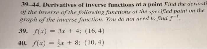Solved Find the derivative of the inverse of the following | Chegg.com