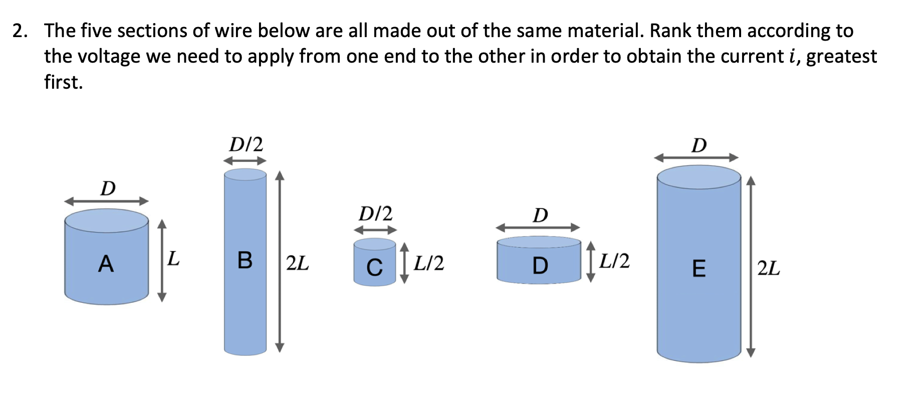 Solved 2. The five sections of wire below are all made out | Chegg.com