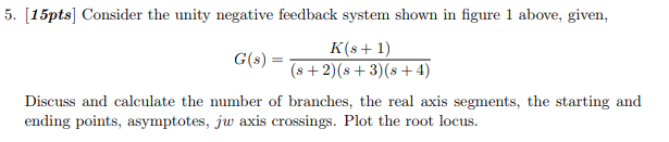 Solved 5. 15pts] Consider the unity negative feedback system | Chegg.com