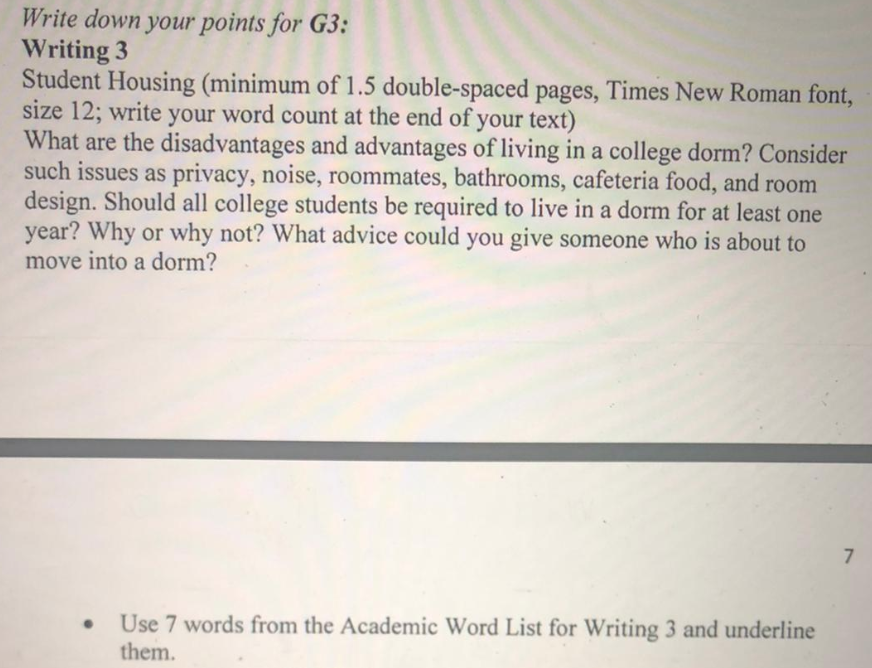 Write Down Your Points For G3 Writing 3 Student H Chegg Com