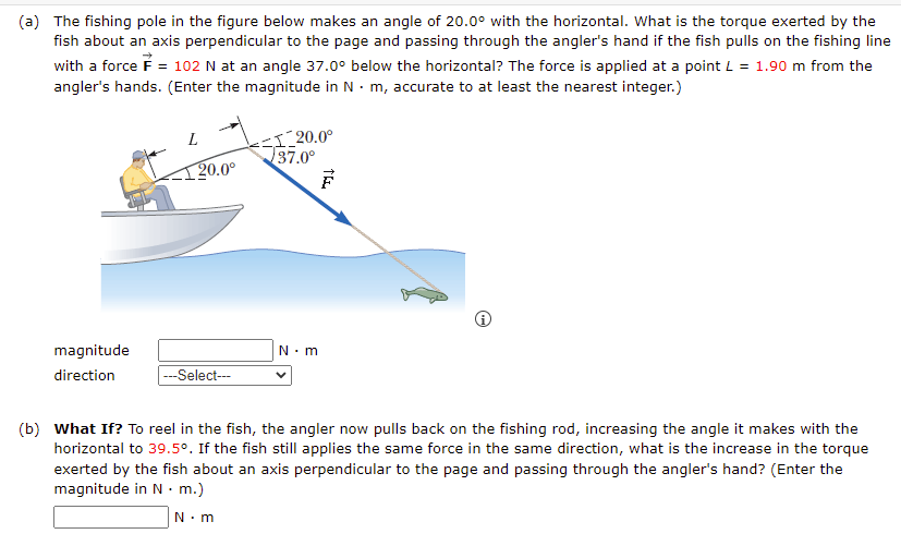 Solved (a) The fishing pole in the figure below makes an | Chegg.com