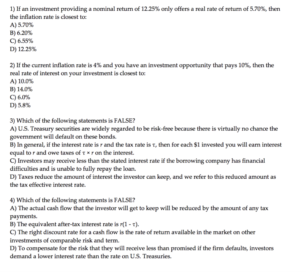 Solved 1) If an investment providing a nominal return of