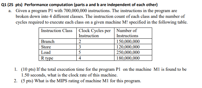 Solved Q1 (25 pts) Performance computation (parts a and b | Chegg.com