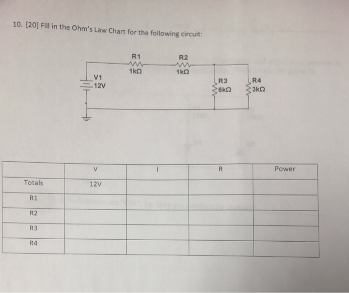Solved 10 20 Fill In The Ohm s Law Chart For The Chegg
