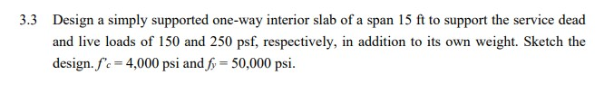 Solved 3.3 Design a simply supported one-way interior slab | Chegg.com