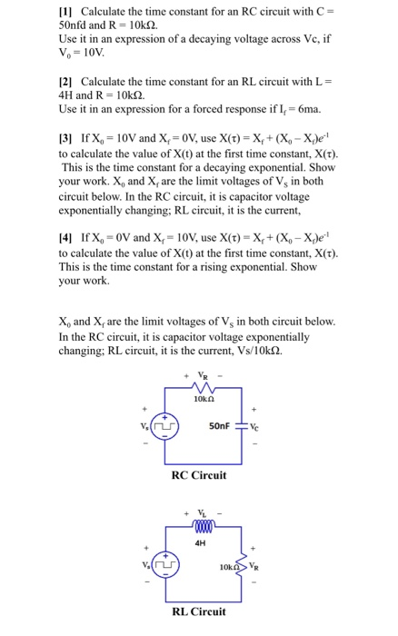Solved 1 Calculate the time constant for an RC circuit with | Chegg.com
