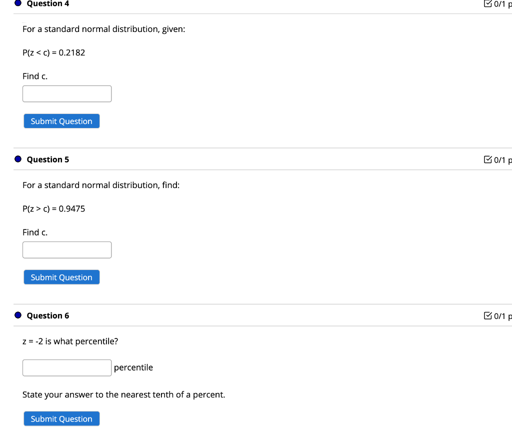 Solved Question 4 B0 1 For a standard normal distribution Chegg