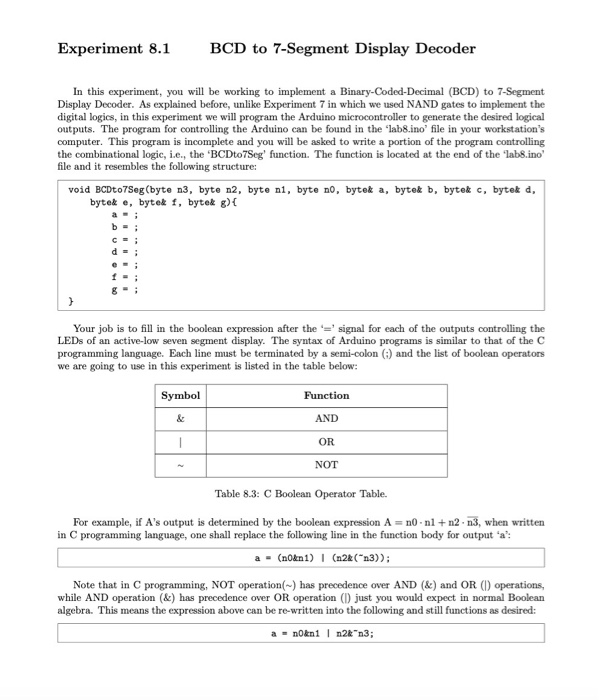 Solved Experiment 8.1BCD to 7-Segment Display Decoder In | Chegg.com