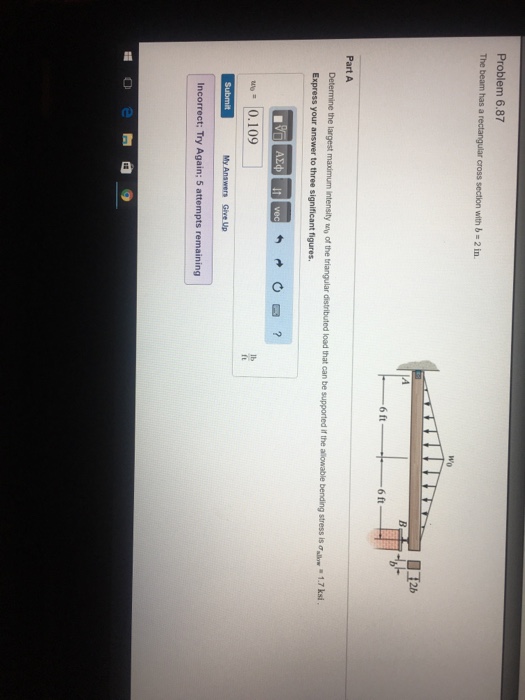 Solved The beam has a rectangular cross section with b = 2 | Chegg.com