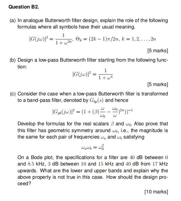 (a) In Analogue Butterworth Filter Design, Explain | Chegg.com