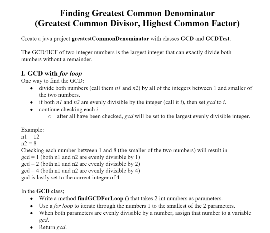 Solved Finding Greatest Common Denominator (Greatest Common | Chegg.com