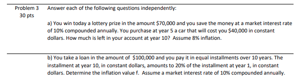 Solved Problem 3 30 pts Answer each of the following | Chegg.com