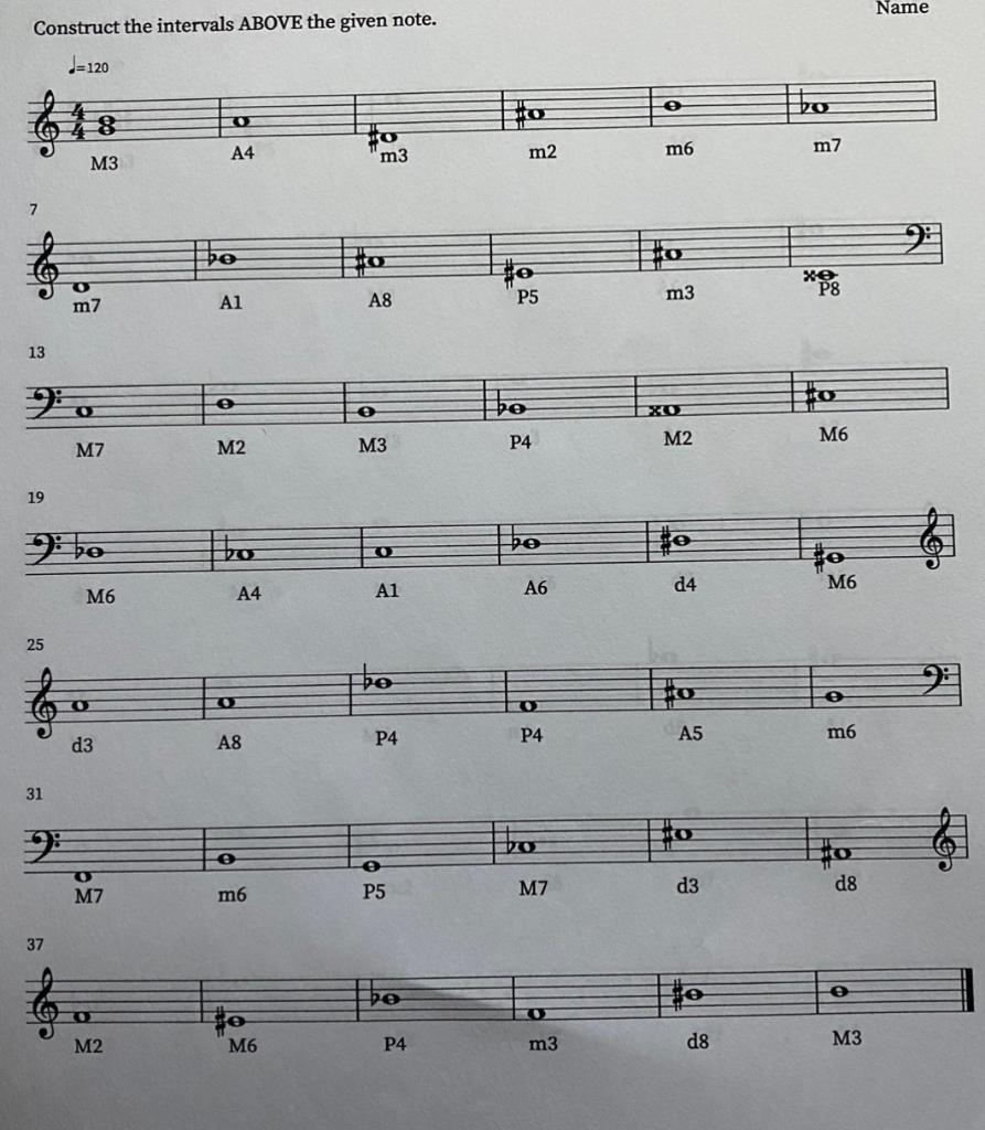 Name Construct the intervals ABOVE the given note. J= | Chegg.com