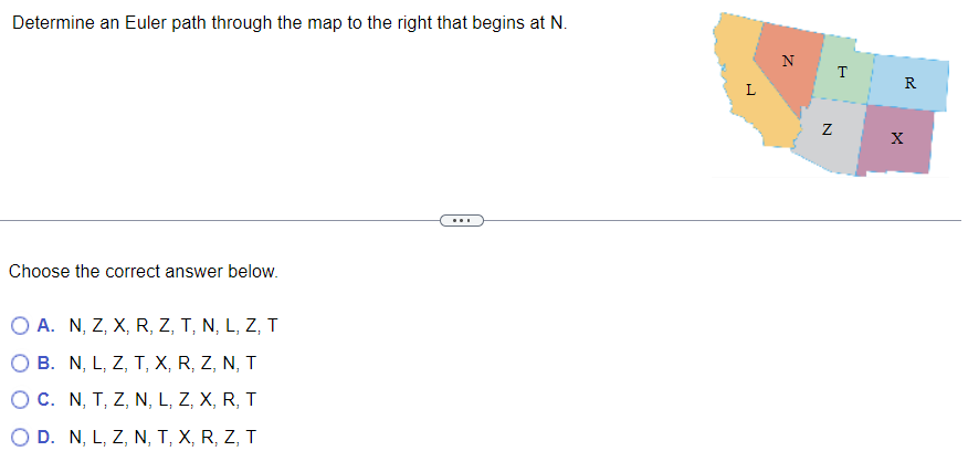 Solved Determine an Euler path through the map to the right | Chegg.com