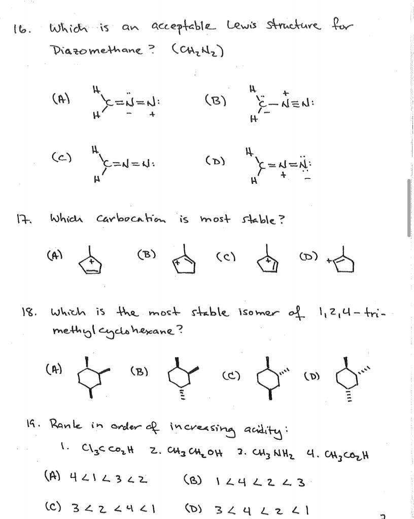 Solved 16 Which is an acceptable Lewis structure for | Chegg.com