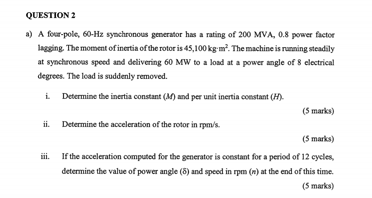 Solved QUESTION 2 A) A Four-pole, 60-Hz Synchronous | Chegg.com