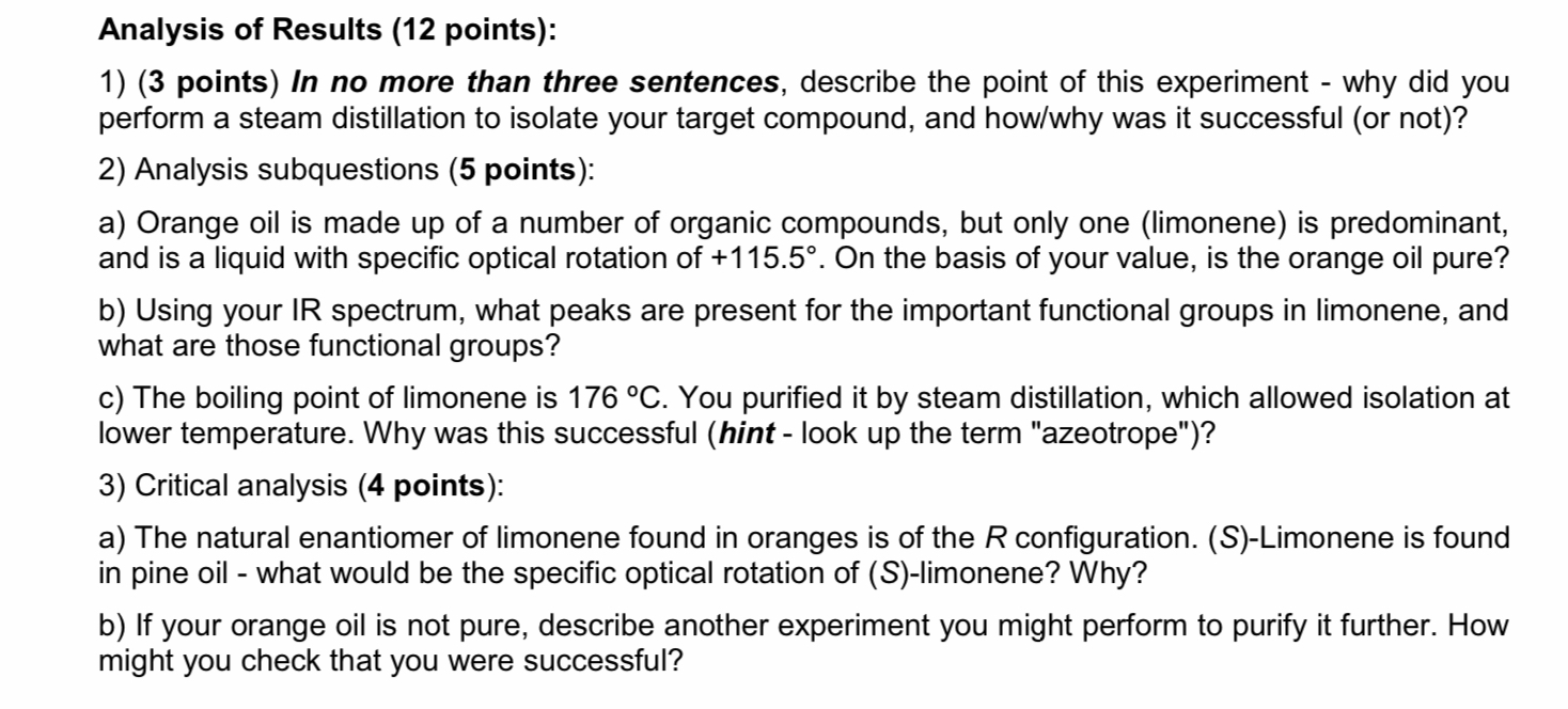 Analysis of Results (12 points) 1) (3 points) In no