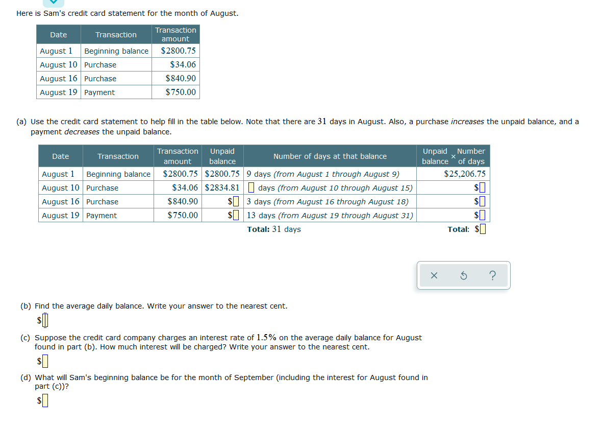 Solved Here is Sam's credit card statement for the month of 