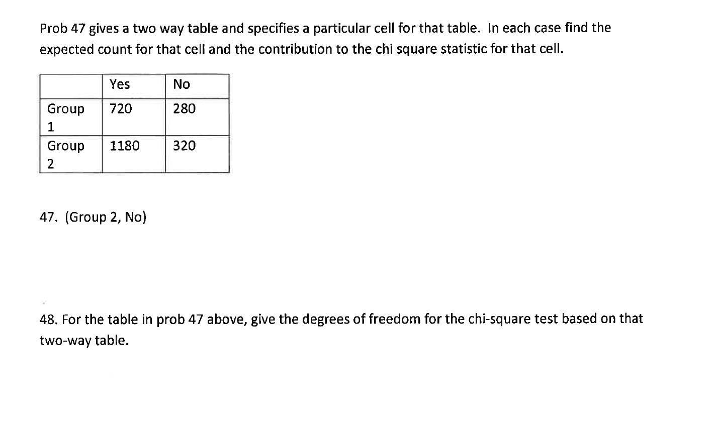 Solved Prob 47 gives a two way table and specifies a | Chegg.com