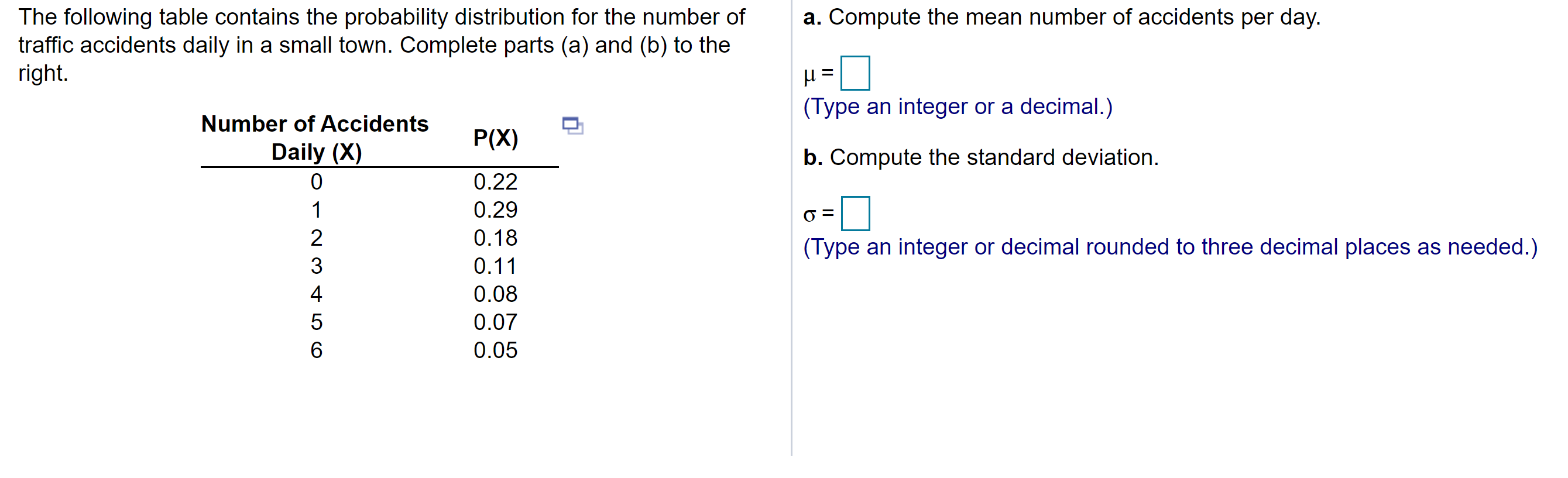 Solved a. Compute the mean number of accidents per day. The | Chegg.com