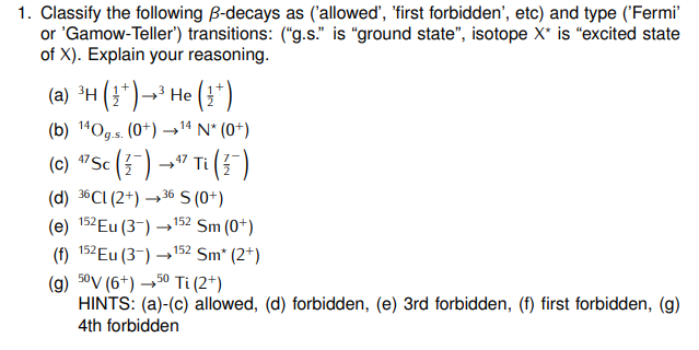 Solved 1. Classify The Following B-decays As ('allowed', | Chegg.com