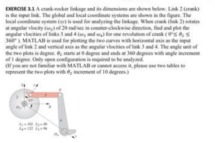 EXERCISE 3.1 A crank-rocker linkage and its | Chegg.com