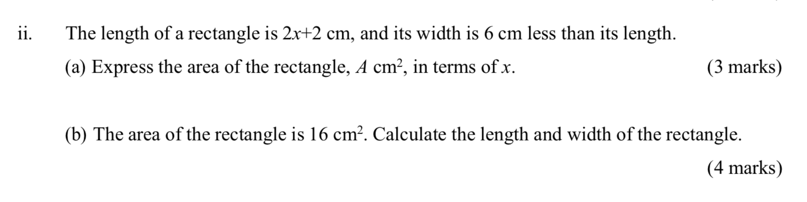 solved-ii-the-length-of-a-rectangle-is-2x-2-cm-and-its-chegg