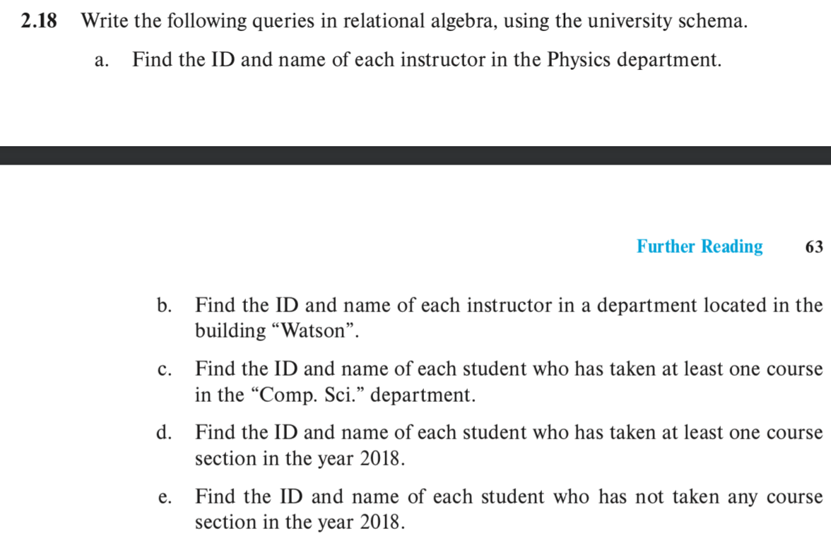 Solved 2.18 Write The Following Queries In Relational | Chegg.com