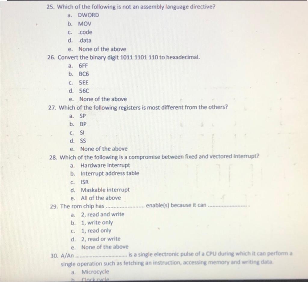 Solved 25. Which of the following is not an assembly | Chegg.com