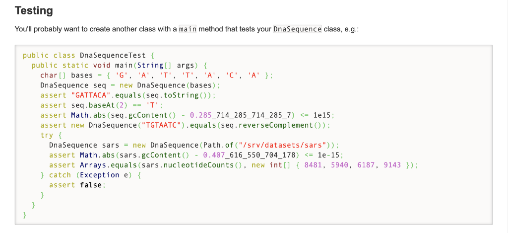 dna class programming example: implementing basic... Assignment You shall implement a class named | Chegg.com