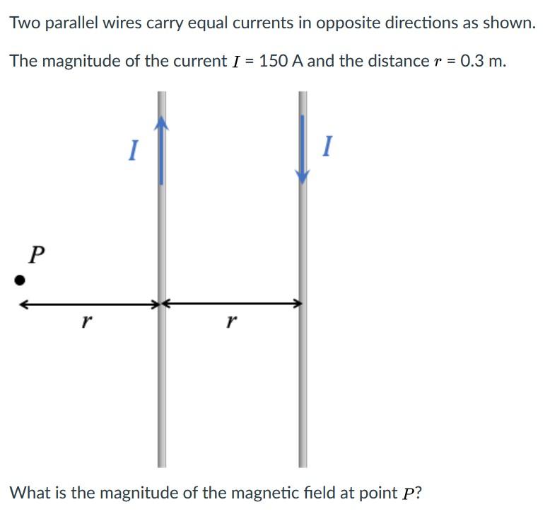Solved Two parallel wires carry equal currents in opposite | Chegg.com