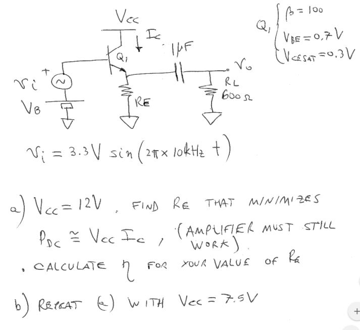 Vec Ss 100 Ic Ihf Vbe 0 7v Ev Cesat 0 3v Q1 Vo Chegg Com