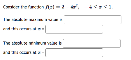 Solved Consider the function f ( x ) = 2 − 4 x 2 , − 4 ≤ x ≤ | Chegg.com