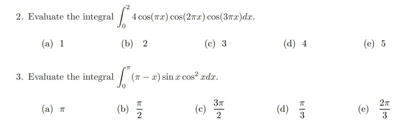 integration of cos 2x from 0 to pi 2