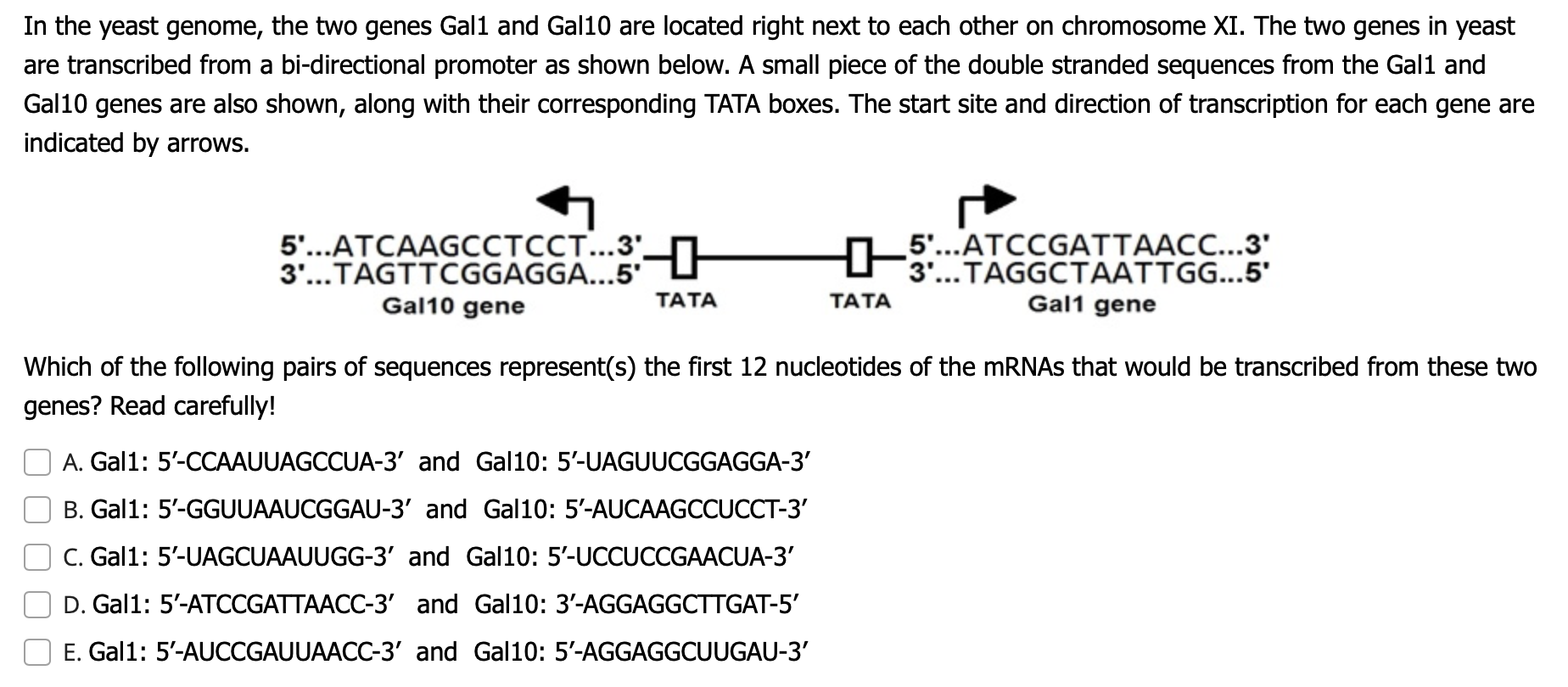 Solved In the yeast genome, the two genes Gall and Gal10 are | Chegg.com