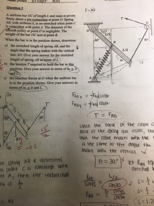 Solved FK A uniform bar OC of length L and mass m pivots