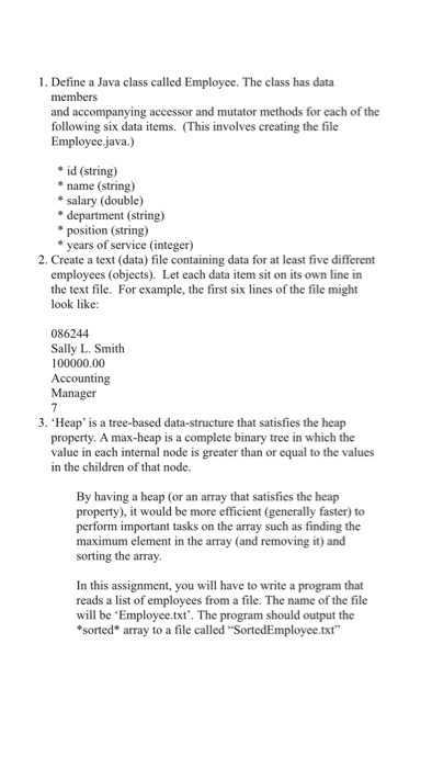 Solved 1. Define a Java class called Employee. The class has | Chegg.com