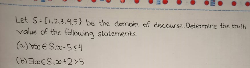 Solved Let S = {1,2,3,4,5} be the domain of discourse. | Chegg.com