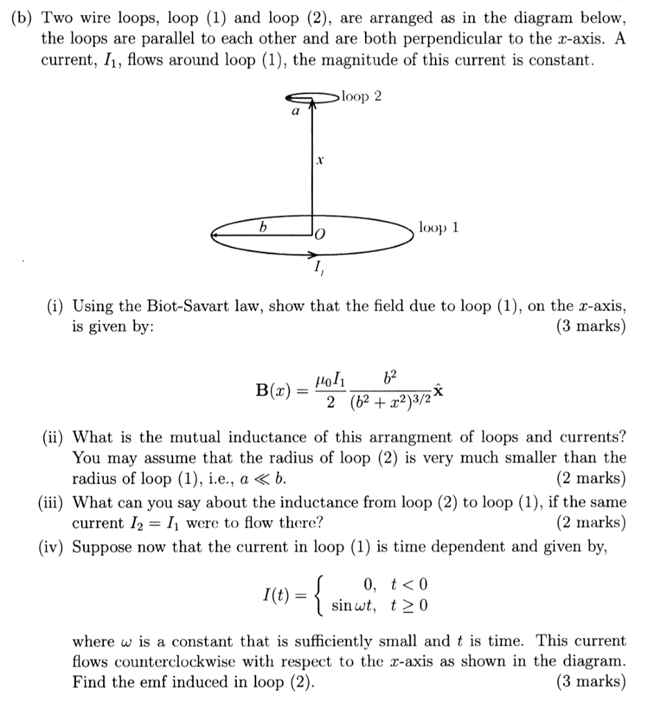 Solved (b) Two wire loops, loop (1) and loop (2), are | Chegg.com