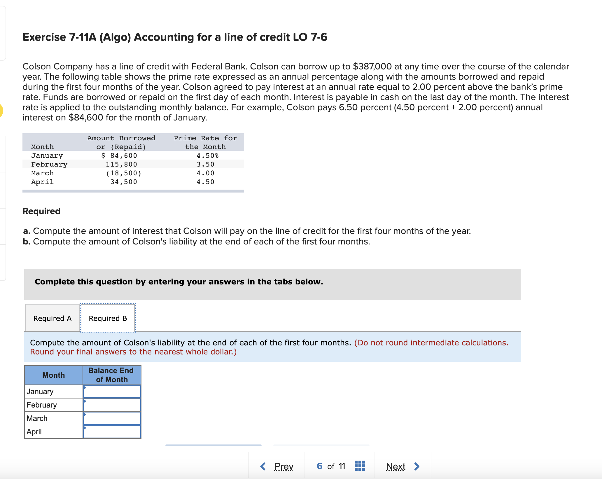 Solved Exercise 711A (Algo) Accounting for a line of credit