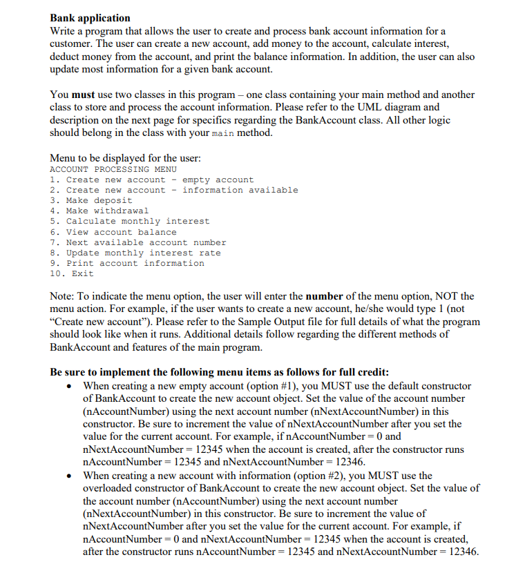 Solved Bank application Write a program that allows the user | Chegg.com