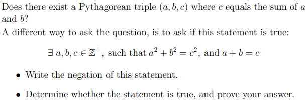 Solved Does There Exist A Pythagorean Triple (a,b,c) Where C | Chegg.com