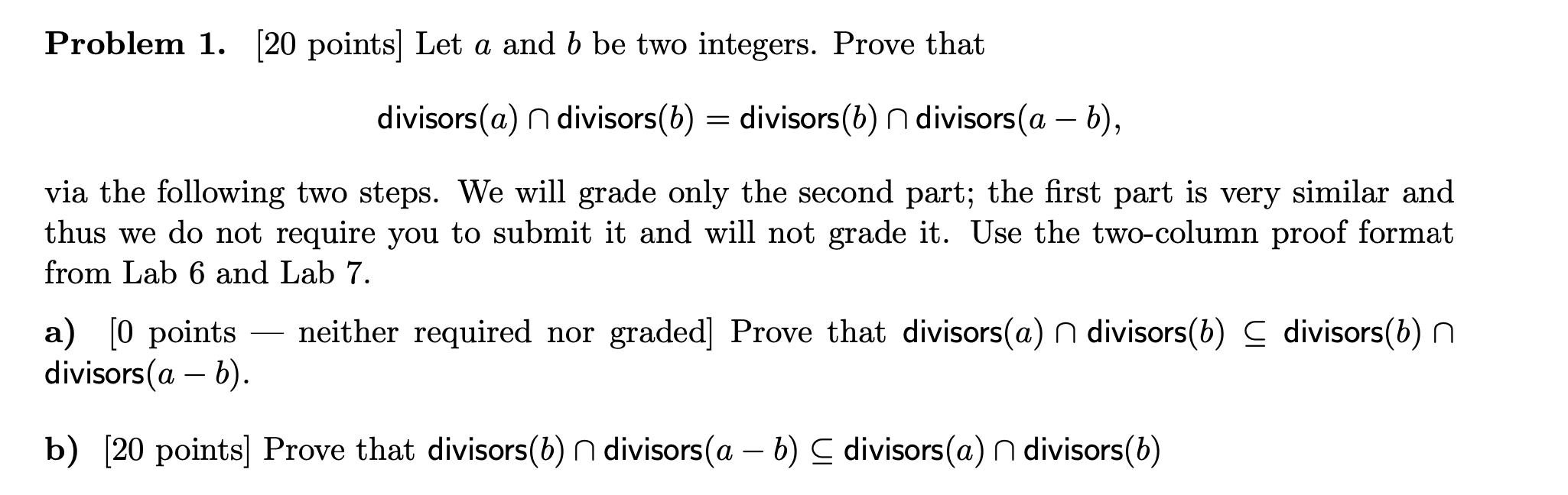 Solved Problem 1. (20 Points) Let A And B Be Two Integers. | Chegg.com