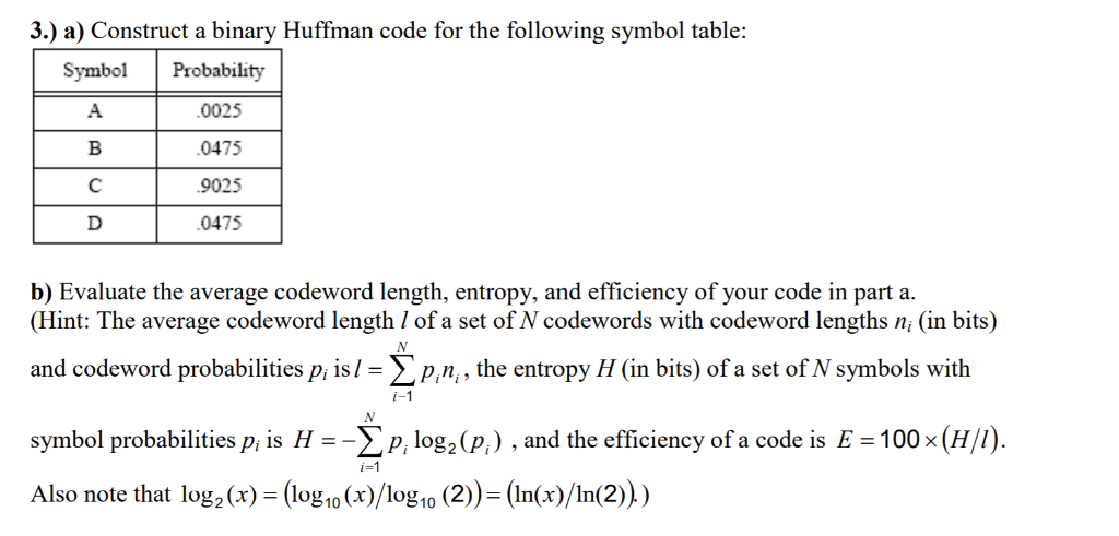 Solved 3.) a) Construct a binary Huffman code for the | Chegg.com