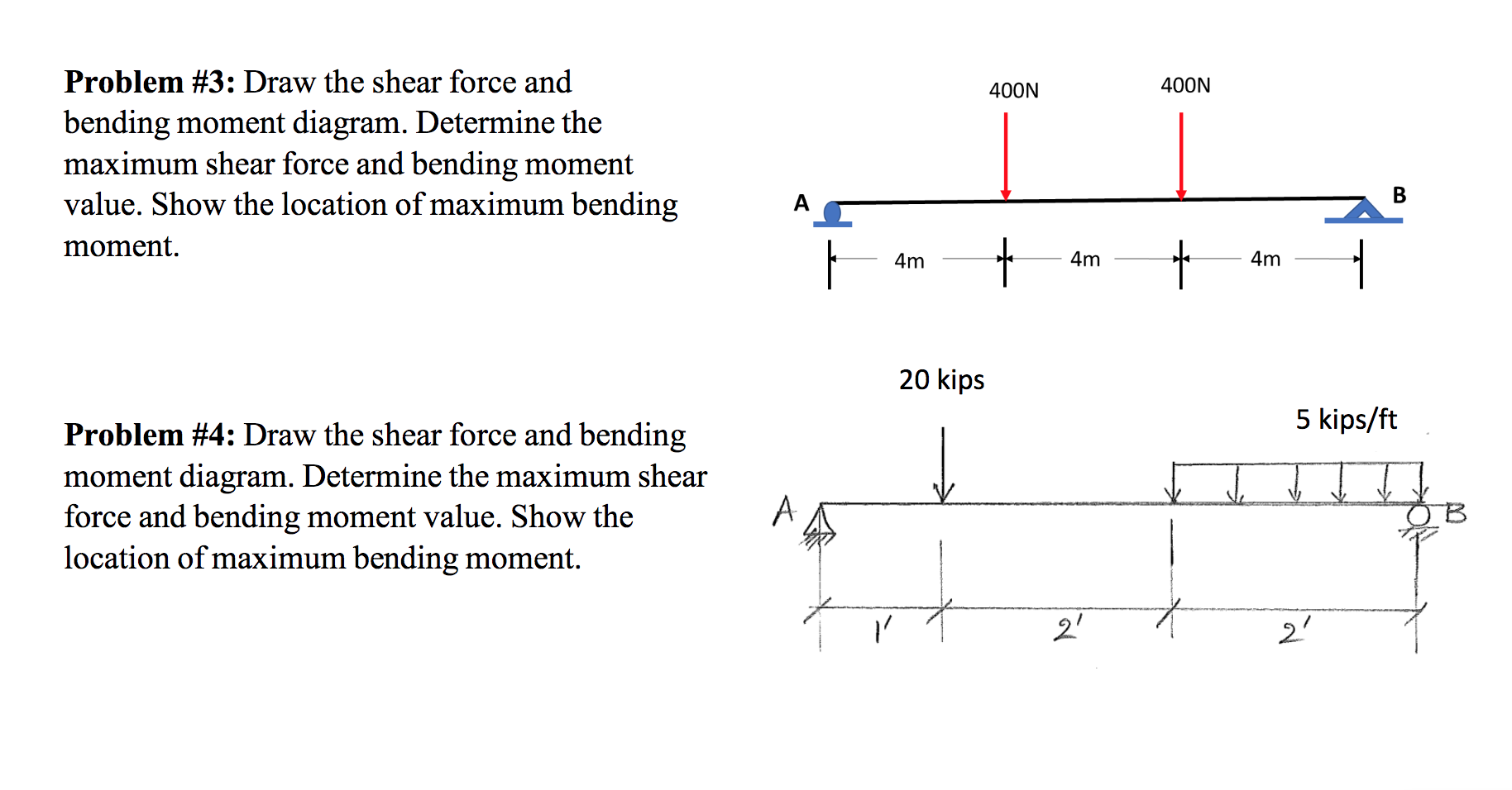 Solved Problem \3 Draw the shear force and bending moment