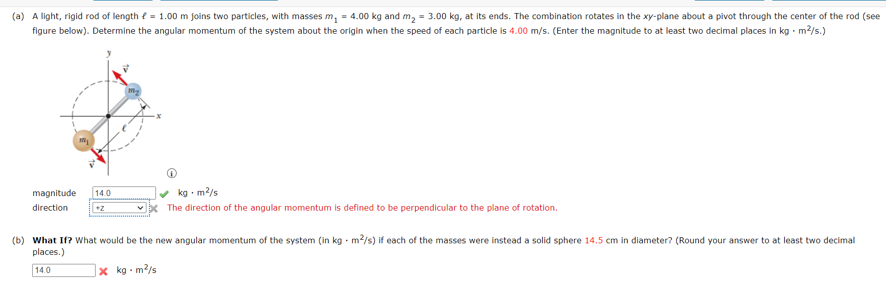 Solved magnitude ] kg⋅m2/s direction × The direction of the | Chegg.com