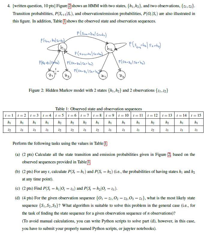 4. [written question, 10 pts] Figure 2 shows an HMM | Chegg.com
