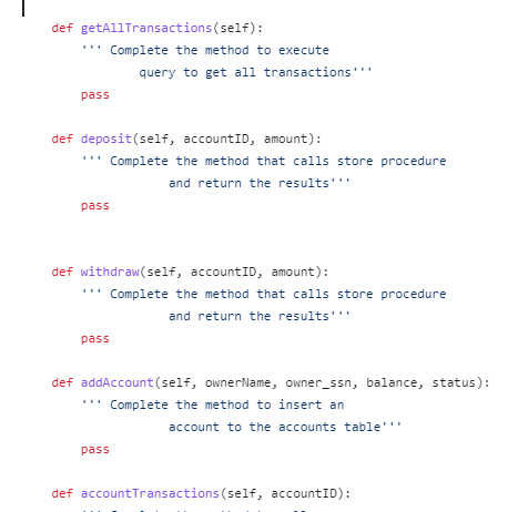 Solved def getAllTransactions (self): " Complete the method | Chegg.com